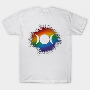 Paint Splatter LGBTQ Pride Rainbow Triple Goddess Moon Symbol T-Shirt